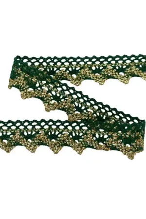 Vendita Finale Passamaneria Pizzo Merletto Lurex Tombolo Smerlato Verde Oro Alto 2 Cm
