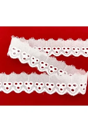 Subito Disponibile Passamaneria Pizzo Sangallo Puntina Bianco Ricamo 3 Cerchi Traforato Smerlato Alto 1,5 Cm