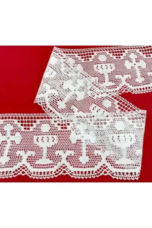 Super Prezzo 50 Cm Passamaneria Pizzo Bianco Merletto Puro Cotone Smerlato Sacro Calice Croce Ostia Alto 11 Cm