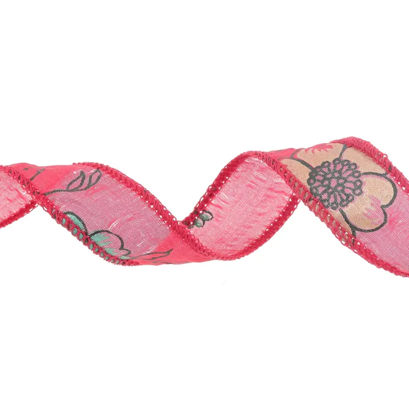 Rubans de soie 18 mm - motifs fleurs japonaises - Rouge x1m Ultimissimo Modello