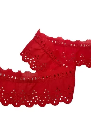 Occasione Passamaneria Pizzo Sangallo Passanastro Merletto Smerlato Rosso Fiore Ricamo Rosa Alto 6,5 Cm