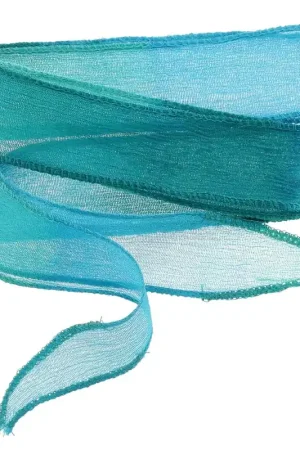 Affare Ruban de soie 25 mm - Tie and dye - Bleu turquoise - Vert x85cm