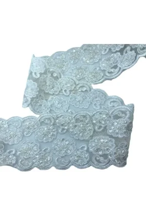 Compra Adesso 50 Cm Passamaneria Pizzo Tramezzo Rebrodè Perle e Paillettes Alto 11 cm