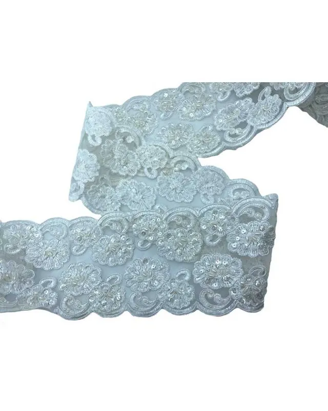 Compra Adesso 50 Cm Passamaneria Pizzo Tramezzo Rebrodè Perle e Paillettes Alto 11 cm