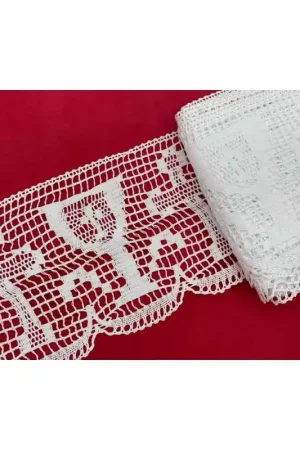 50 Cm Passamaneria Pizzo Fusello Bianco Tipo Filè Merletto Puro Cotone Smerlato Sacro Calice Croce Alto 12 Cm Esclusivo