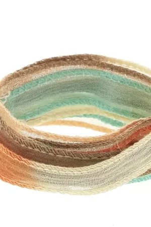 Ruban de soie 10 mm - Tie and dye - Bleu clair - Marron - Orange x85cm Promozione Esclusiva