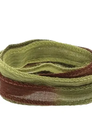 Ruban de soie 10 mm - Tie and dye - Vert olive - Vert clair - Marron x85cm Compra Online