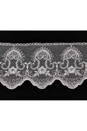 Passamaneria Pizzo Tulle Merletto Ricamo Fiore Corona Ghirigoro Rebrodè Smerlato Alto 12 Cm Promo Stagionale