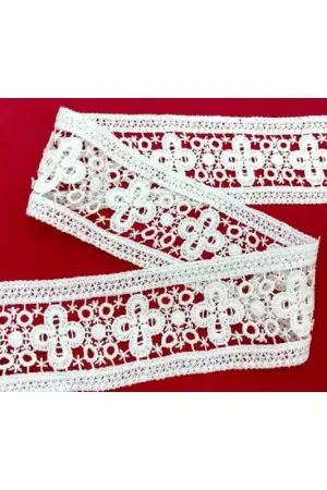 Passamaneria Merletto Macramè Pizzo Bordo Cotone Bianco Ricamo Croce Tramezzo Alto Cm 6,5 Ultima Occasione