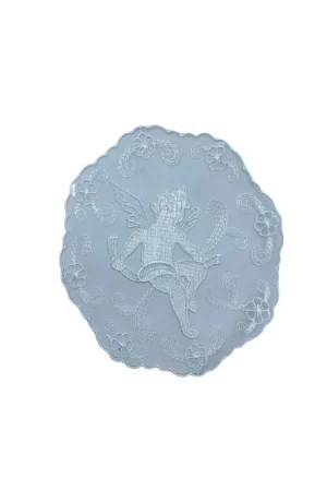 Direttamente Dal Produttore Applicazione Centrino Ovale Sottobicchiere Organza Ricamo Angelo Felice Seduto Bianco Cm 16,5x15