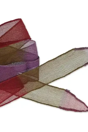 Ruban en soie 25 mm Tie and Dye Mimosa Rouge/Purple/Khaki x85cm Super Prezzo