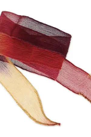 Compra Oggi Stesso Ruban en soie 25 mm Tie and Dye Fire Storm Bordeaux/Purple/Camel x85cm