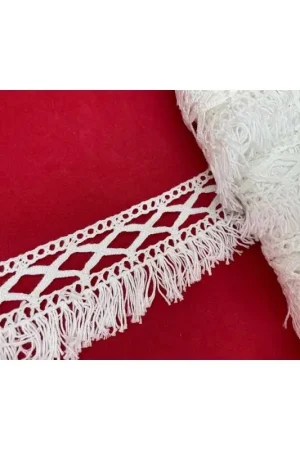 Must-Have Passamaneria Merletto Cotone Frangia Media Bordo Tipo Uncinetto Disegno Rombo Alto 4,5 Cm
