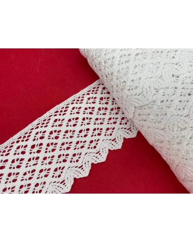 Prezzo Conveniente Passamaneria Merletto Cotone Punta Bordo Tipo Uncinetto Rombo Alto 7 Cm