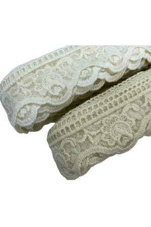 19,50 Mt Passamaneria Merletto Tulle Punta Ricamo Fiore Giglio Bocciolo Smerlato Mano Cotone Matto Alto 6 Cm Offerta