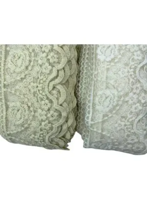 Passamaneria Merletto Tulle Punta Ricamo Fiore Rosa Smerlato Fiorellini Mano Cotone Matto Alto 12 Cm Ultime Pezzi