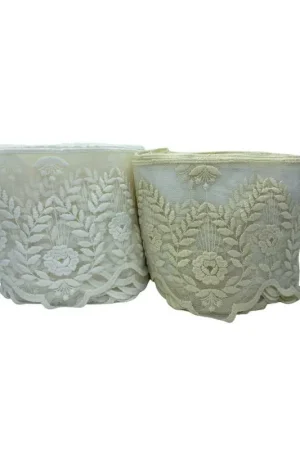 Passamaneria Merletto Smerlato Tulle Ricamo Spiga Fiore Mano Cotone Matto Alto 20 Cm Offerta Speciale