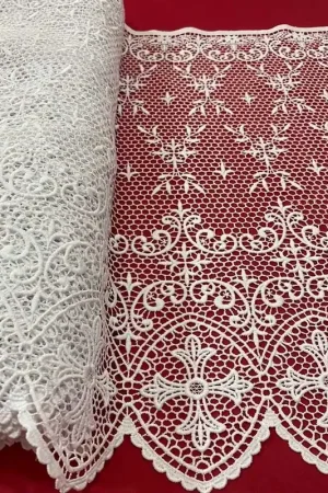 50 Cm Macramè Pizzo Ricamo Sacro Croce Fiori Smerlato Bianco Merletto Tombolo Alto 45 Cm Ultima Occasione