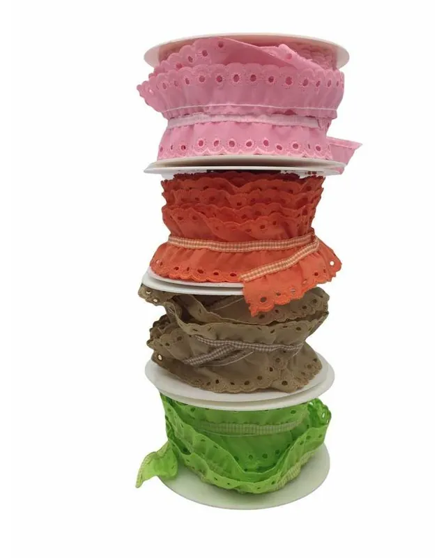 A Buon Prezzo Passamaneria Pizzo Sangallo Ricamato Bordo Rouches Alto 25 Mm