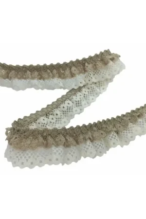 Prezzo Scontato Passamaneria Rouche Merletto Pizzo Doppia Balza Arricciata Bicolore Alta 25 Mm