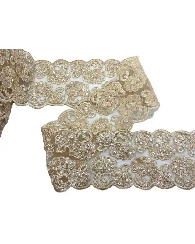 Prezzo Basso 50 Cm Passamaneria Pizzo Rebrodé con Perle e Paillettes – Bordo Elegante H 11 cm