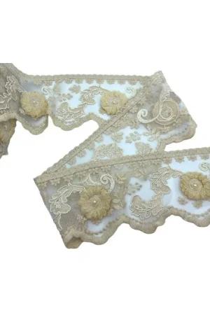 Passamaneria Pizzo Rebrodè Tulle Cotone Ecrù Lavorato Rose Perla Alto 12 Cm Ordina Subito