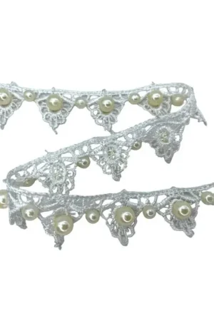 Economico 50 Cm Passamaneria Macramè Bianco Latte Sposa Perline Alta 25 Mm