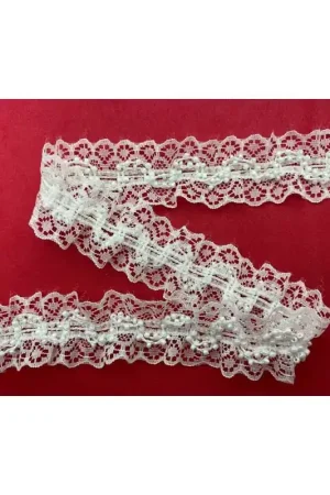 Prezzo Scontato Passamaneria Rouches in pizzo tramezzo elastico con perline bianco alto 3 cm