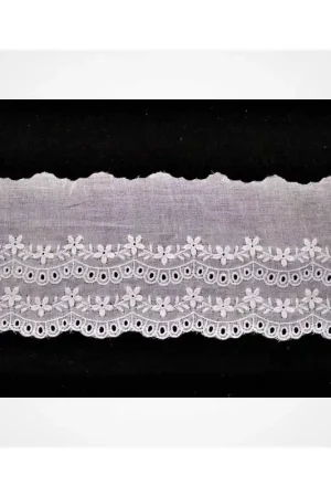 Passamaneria Pizzo Sangallo Bianco Batistato Fiorellini H 7,5 cm Esclusivo