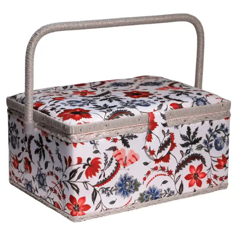 Promozione Scatola da Cucito con Fiori e Foglie Rosse - RTO