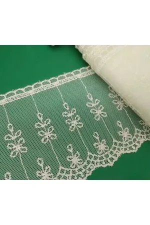 Offerta Pizzo Tulle Merletto Ricamo Fiore Panna Alto 11 Cm