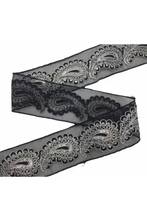 Quantità Limitata 50 Cm Passamaneria Bordo Organza Ricamato Argento Nero Micro Paillettes Cashmer Alto 65 Mm
