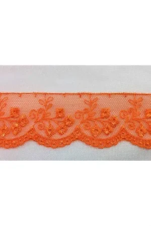 1,40 mt Passamaneria tulle ricamato smerlato fiori colore arancio alto 3 cm Ultimissimo Modello