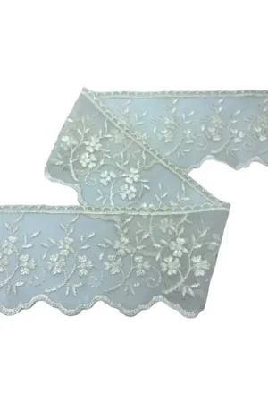 Ultime Pezzi Passamaneria Pizzo Merletto Tulle Panna Ricamo Fiore Alto 10 Cm