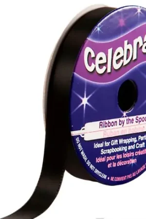 Spedito Oggi Raso su un rotolo - Black Satin Plain - 9 mm x 6 m - Celebrate