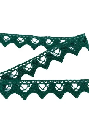 Passamaneria Merletto Cotone Punta Verde Bottiglia Alto 15 Mm Esclusivo