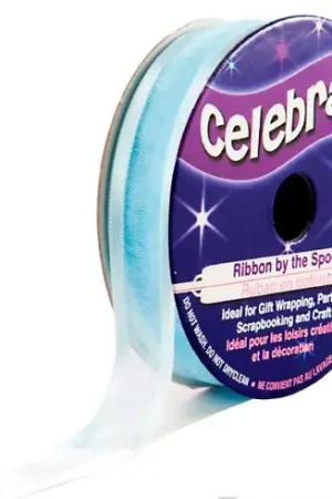 Organza su un rotolo - Organza con bordo in raso blu chiaro - 12 mm x 5 m - Celebrate Spedizione Gratuita