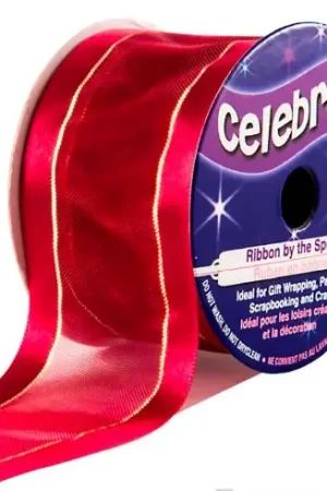 Quantità Limitata Organza su un rotolo - Organza con bordi in raso bordeaux e filo dorato - 38 mm x 4 m - Celebrate