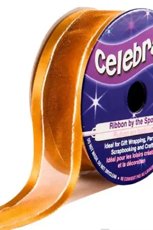 Bestseller Organza su un rotolo - Organza con bordi di raso marrone e filo argentato - 20 mm x 4 m - Celebrate