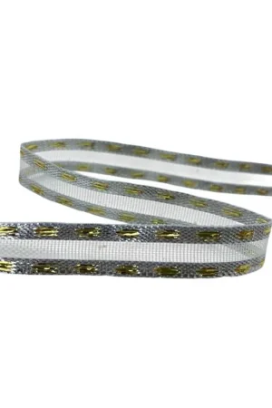 Promozione Esclusiva Nastro Decorativo Argento e Oro Tratteggiato Base in Rete Altezza 1 cm