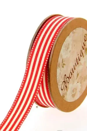 Offerta Lampo Nastro di cotone su una bobina - Nastro di cotone stampato a strisce rosse - 15 mm x 5 m - Bowtique