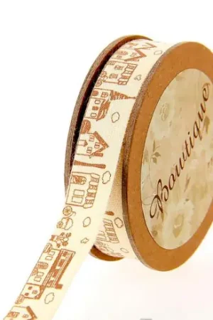 Sconto Nastro di cotone su una bobina - Nastro di cotone stampato Village - 15 mm x 5 m - Celebrate