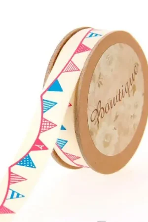 Vendita Finale Nastro di cotone su una bobina - Nastro di cotone ecru con gagliardetti - 15 mm x 5 m - Bowtique