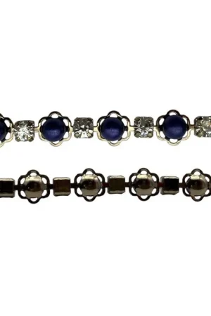 Passamaneria Gioiello – Metallo Oro con Strass e Perla Blu – 15 x 0,7 cm Offerta