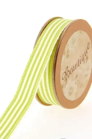 Prezzo Di Fabbrica Nastro di cotone su una bobina - Nastro di cotone ecru con strisce bianche/verdi - 15 mm x 5 m - Bowtique