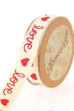 Offerta Speciale Nastro di cotone su una bobina - Nastro di cotone stampato rosso amore - 15 mm x 5 m - Bowtique
