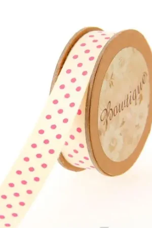 Occasione Nastro di cotone su una bobina - Nastro di cotone ecru con punti viola - 15 mm x 5 m - Bowtique