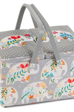 Scatola da Cucito con Due Coperchi - Elephants - Hobby Gift Offerta Speciale