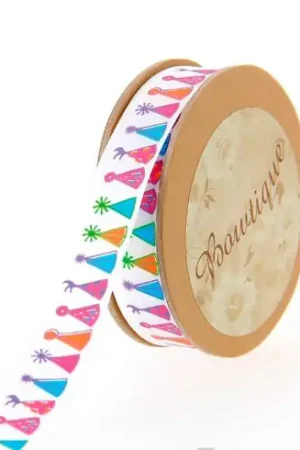 Subito Disponibile Raso su un rotolo - Satinato bianco su entrambi i lati, cappelli stampati - 15 mm x 5 m - Bowtique