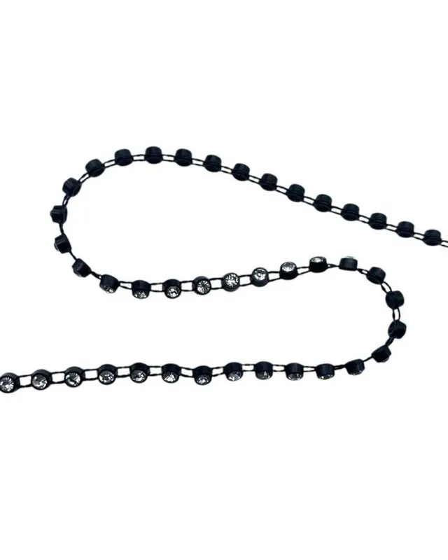 Promo Stagionale Passamaneria Gioiello con Strass Trasparente Plastica Nero 3 mm